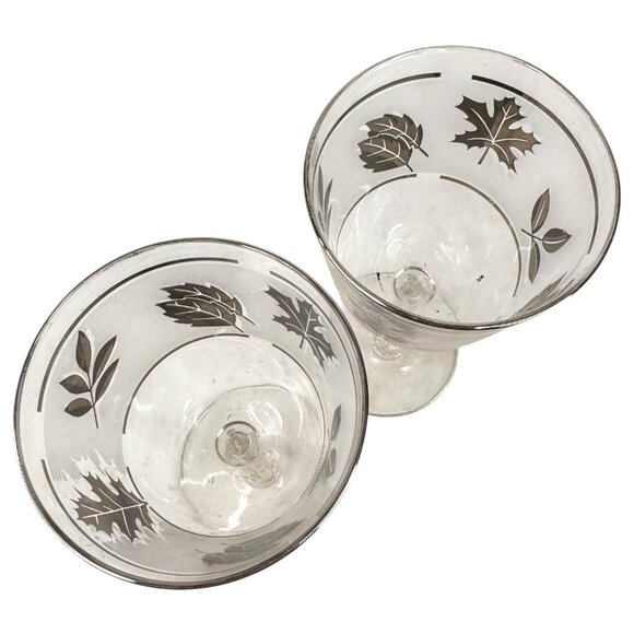 2 Libbey silver Leaf Frosted Water Glasses Wine Goblets Vintage Set MCM Barware - Picture 6 of 9
